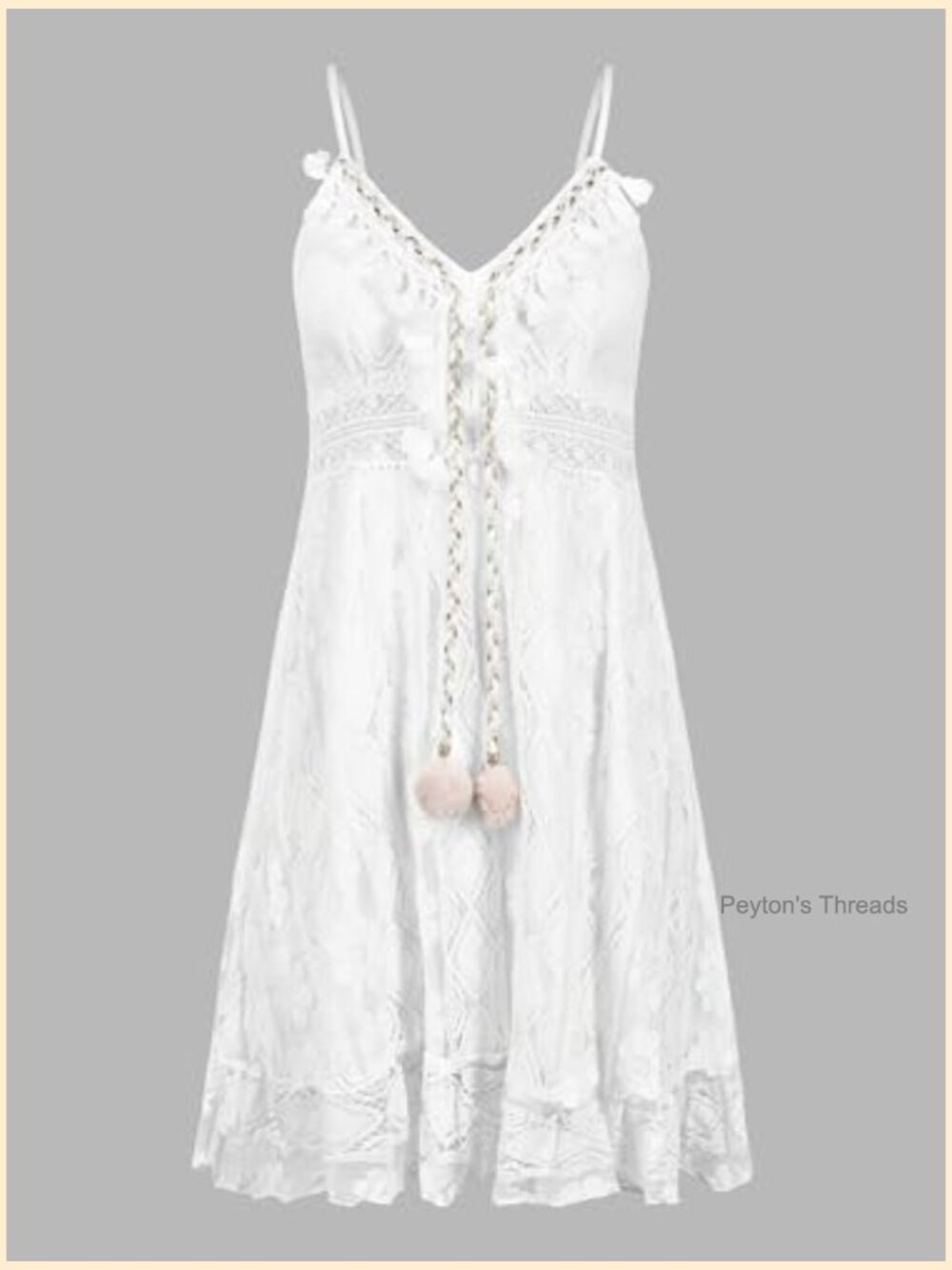 V-Neck Lace Tassel Sleeveless Mini Dress Ruffle Smocked Beach Sundress - Picture 4 of 5